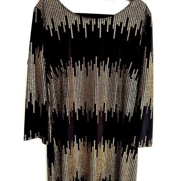 JM Studio by John Meyer Black Gold Chain Print Midi Dress 3/4 Sleeve Size Large - Picture 7 of 7